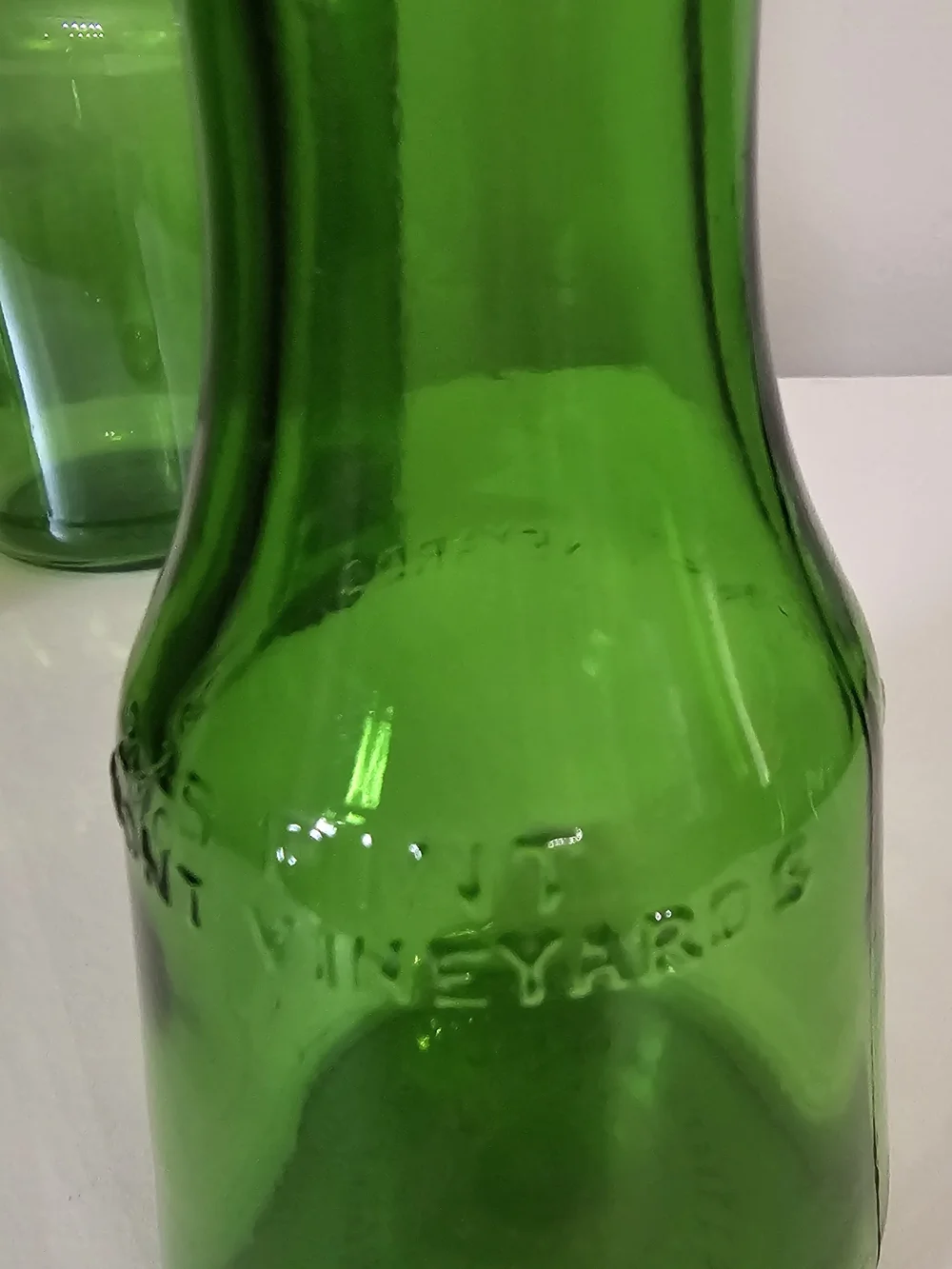 Green Glass Bottle Lot of 3 - 1976 Bicentennial 7-Up, M. LaMont Cruet, Carafe